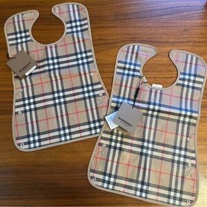 Burberry Kids Plaid Bib Set - Tan, Black, and Red
